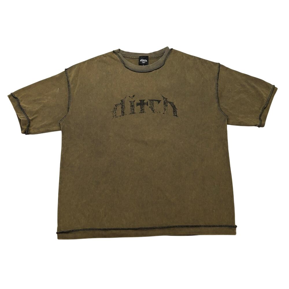 Ditch Logo T-Shirt Mens XL Olive Green Cotton Short Sleeve Grunge Streetwear